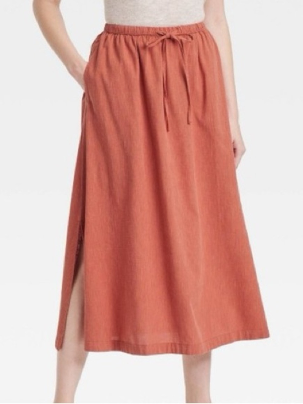 NWT Universal Thread Burnt Orange Coral Midi Maxi Skirt Drawstring Pockets XXL